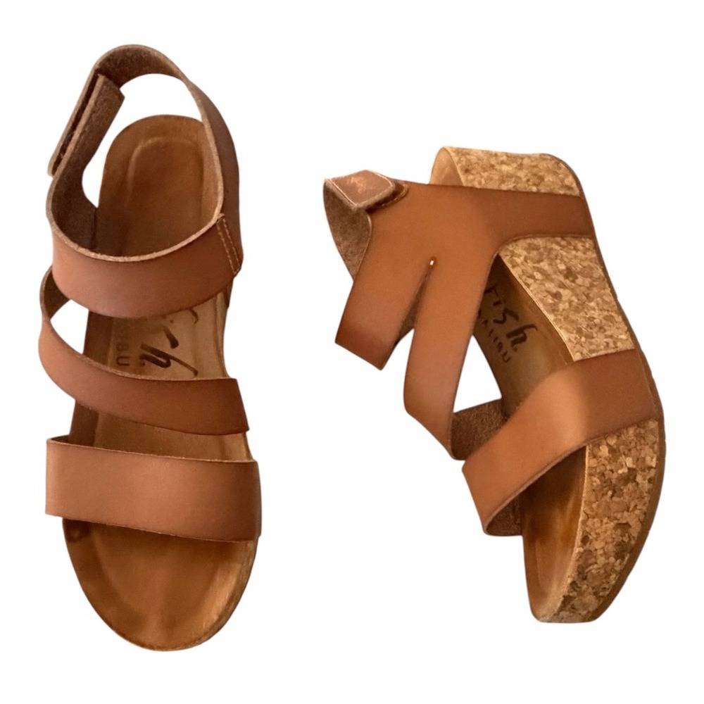 Blowfish Malibu Women Size 9 Tan Multi Strap Cork Platform Wedge Sandals